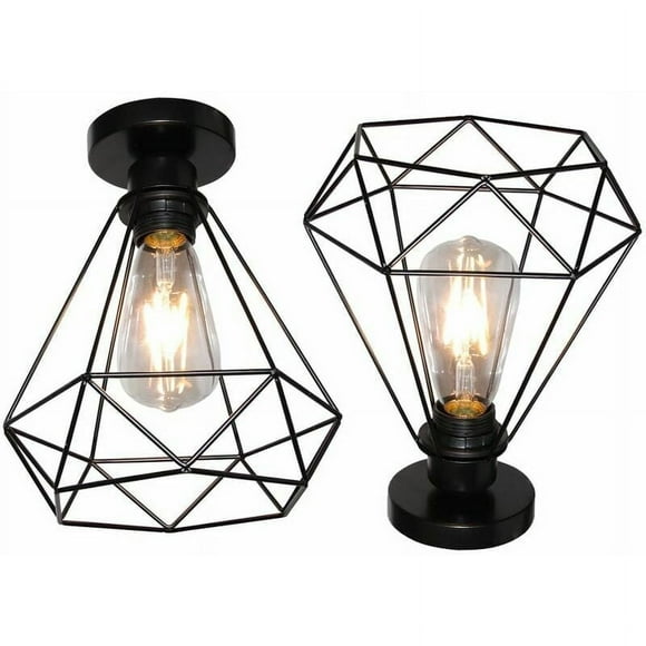 Semi-Flush Mount Ceiling Light, Retro Black Industrial Style High Quality Metal Baking Paint Finish, Rated For Dry Locations, Easy Installation, Includes Mounting Materials, 20 x 25 Cm