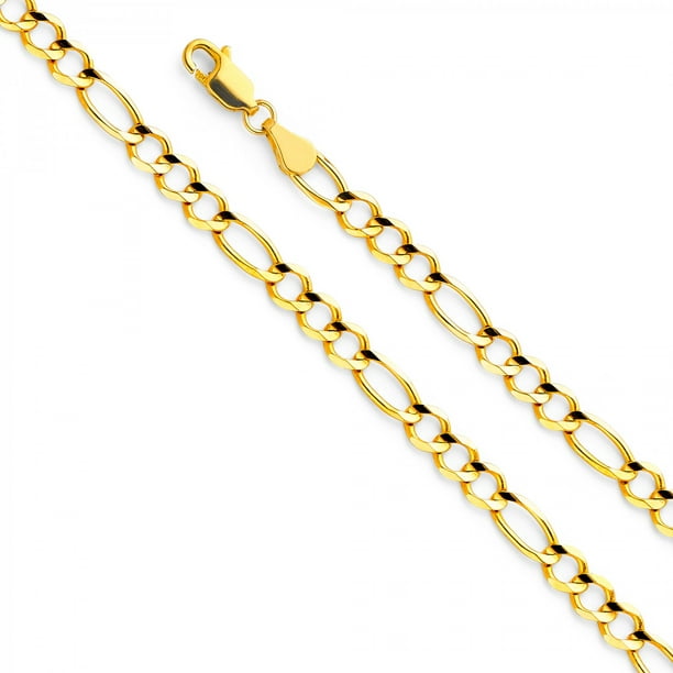 GemApex - Figaro Chain Solid 14k Yellow Gold Necklace Open Concave Link ...