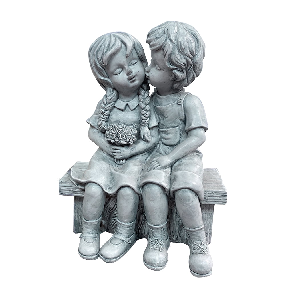 NUOLUX Statue Kissing Garden Boy Girl Couple Decor Outdoor Sculptureharvest Statues Fairy