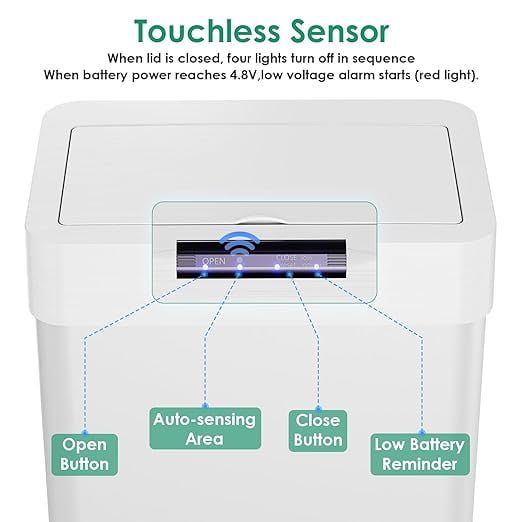 Pirecart Automatic Motion Sensor Trash Can - 21.1 Gallon Narrow Stainless Steel Garbage Bin, With Bag Holder, Soft Close Lid, for Office, White