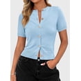 thumbnail image 4 of PRETTYGARDEN Womens Casual Summer Short Sleeve Cardigans Button Down Knitted Sweater Basic Crew Neck Crop Tops, 4 of 10