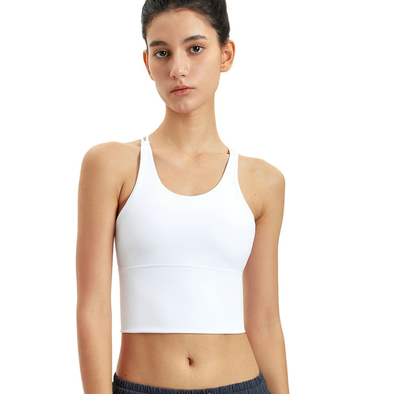 Cotton Whisper Women's Racing Back High Neck Extension Thin Strap Cross  Back Sports Bra - Pad Workout Crop Vest with Built-in Shelf Bra at   Women's Clothing store