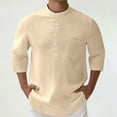 thumbnail image 2 of Polo Shirts for Men 3/4 Sleeve Loose Stand Collar Pullover T Shirt Buttons Summer Fall Casual Comfortable Streetwear Business Mens Polo Shirts Khaki L, 2 of 10