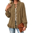 thumbnail image 2 of Cmtiyu Fashion Jackets for Women Long Sleeve Round Neck Button Down Khaki Corduroy Jacket with Ruffled Hem Casual Fall Outerwear Jacket S-3XL, 2 of 6