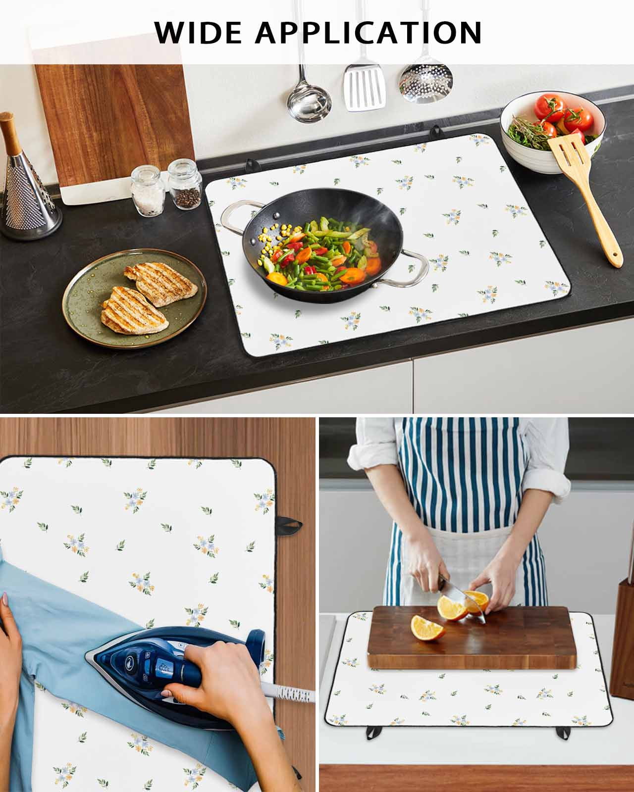 nqOlkjepod Large Induction Cooktop Protector Mat 24"x21", Farmhouse Flowers Stove Top Covers for Electric Stove, Pastoral Botanical Watercolor Stove Burner Cover Mats, Glass Top Stove Cover