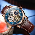 thumbnail image 6 of OLEVS Automatic Watches for Men Mechanical Self Winding Skeleton Moon Phase Dress Luxury Brown Black Leather Roma Rumerals Waterproof Luminous Mens Wrist Watches Reloj Para Hombre Red/Blue/White, 6 of 15