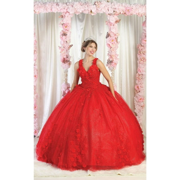 Layla K LK195 3D Floral Applique Corset Quince Ball Gown Baby Red 4
