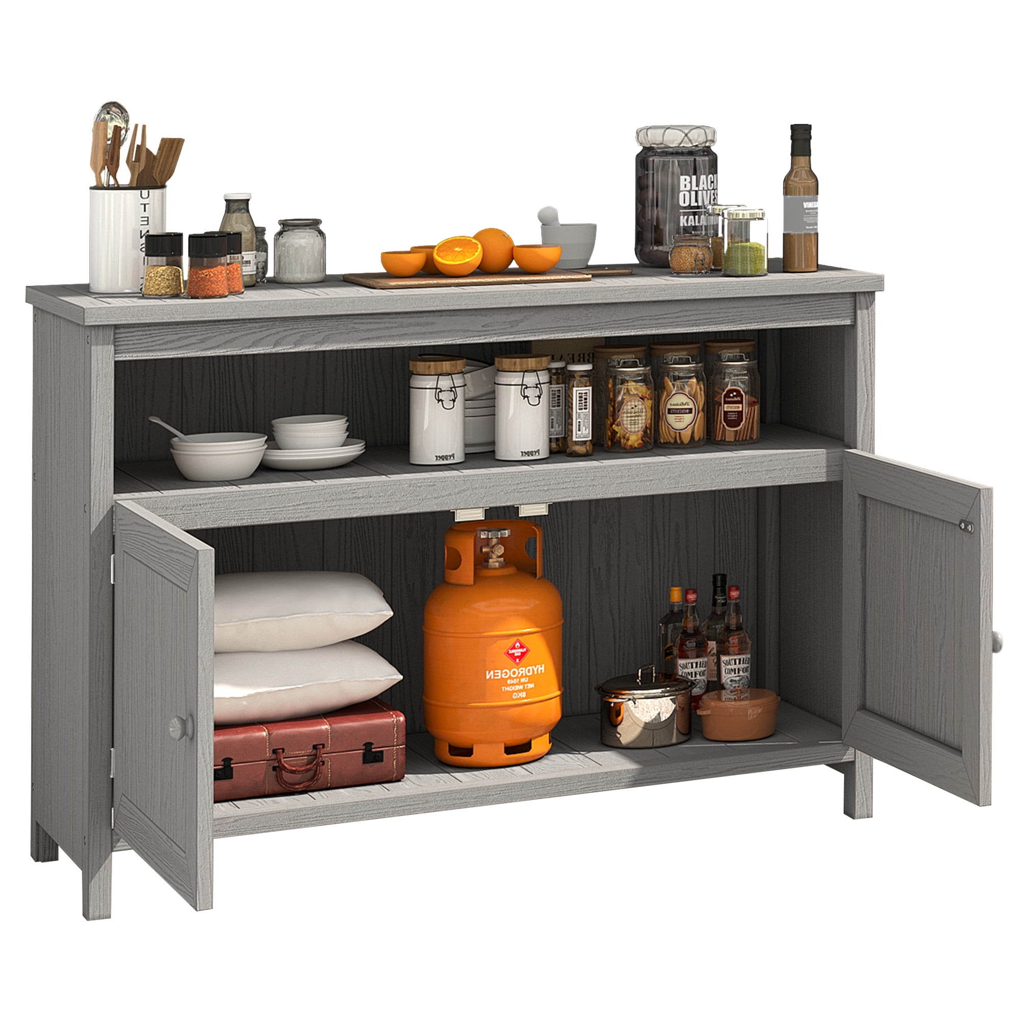 DEXTRUS Patio Outdoor Console Sideboard Buffet Cabinet,Plastic Wooden Storage Cabinet - Gray