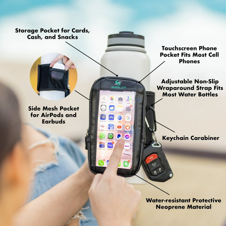 Sherlix Gym Water Bottle Pouch 18-40 oz Water Bottle Holder for Running, Walking, Workout Cell Phone Holder Caddy, Accessory POC