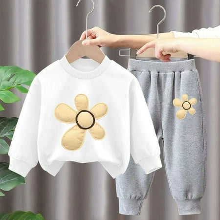 

NAISIBABY Big Girls Sweatshirts Sweatpants Sets Casual Long Sleeve Kids Fall Winter 2-Piece Sets White 8-9T