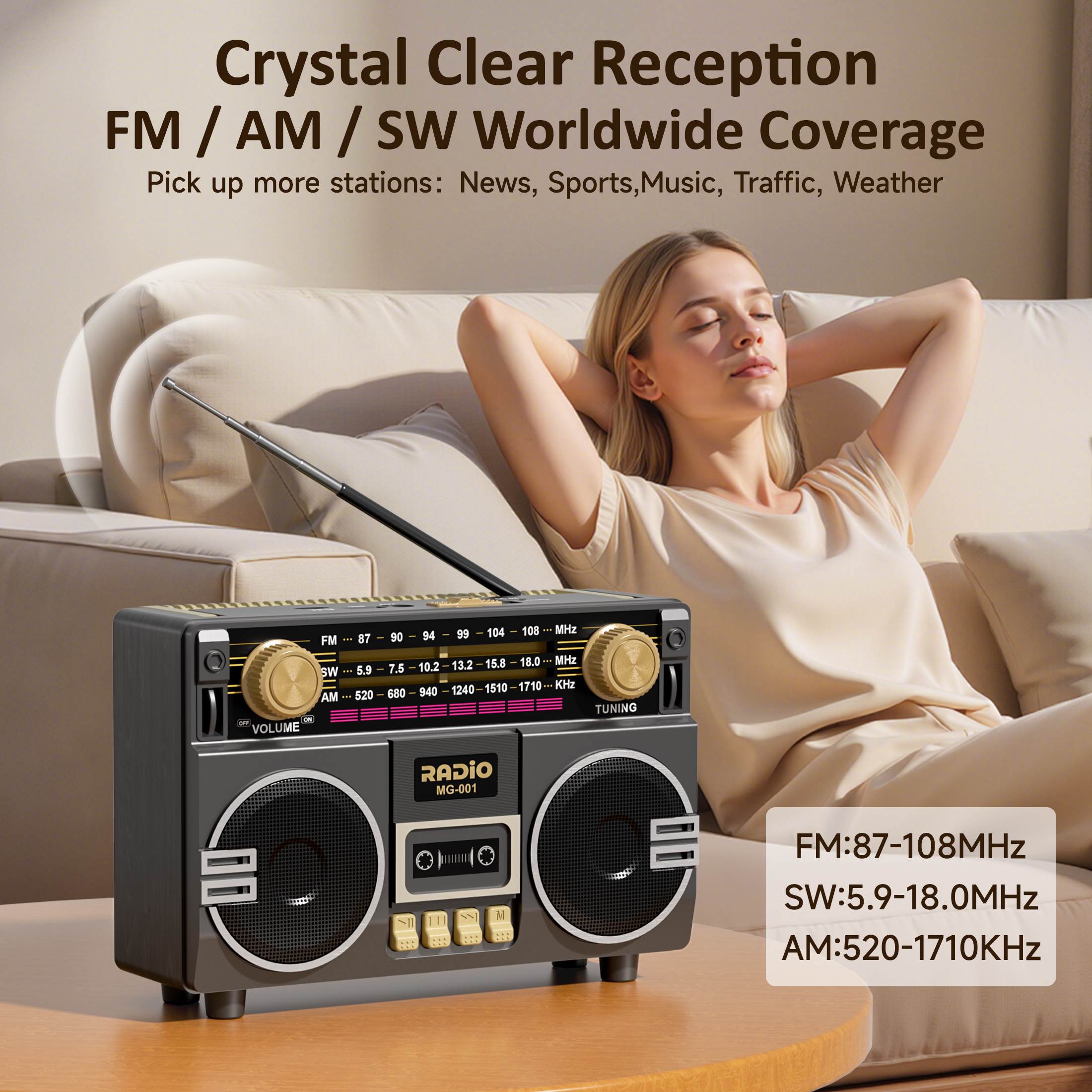 UMUTOO MG001 Retro Vintage AM/FM/SW Radio Bluetooth Speaker photo 6