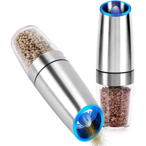 Molinillo de sal y pimienta de gravedad, molinillo de pimienta eléctrico de acero inoxidable, molinillo de sal automático, molinillo de especias portátil ajustable para cocina Sincero Hogar