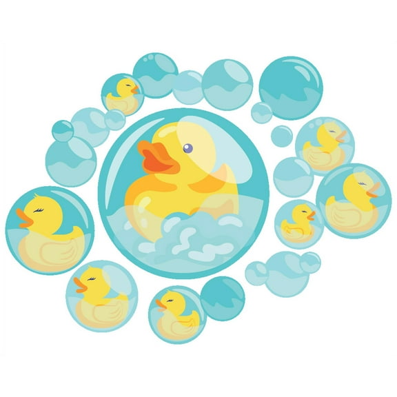 Removable Home Living Room Nursery Art Duck Animals Decoration Multicolored Vinyl Wall Decal - 20" x 28" Kids Bedroom Rubber Duckies Design Soap Bubbles Adhesive Bird Animals Wall Decor Sticker