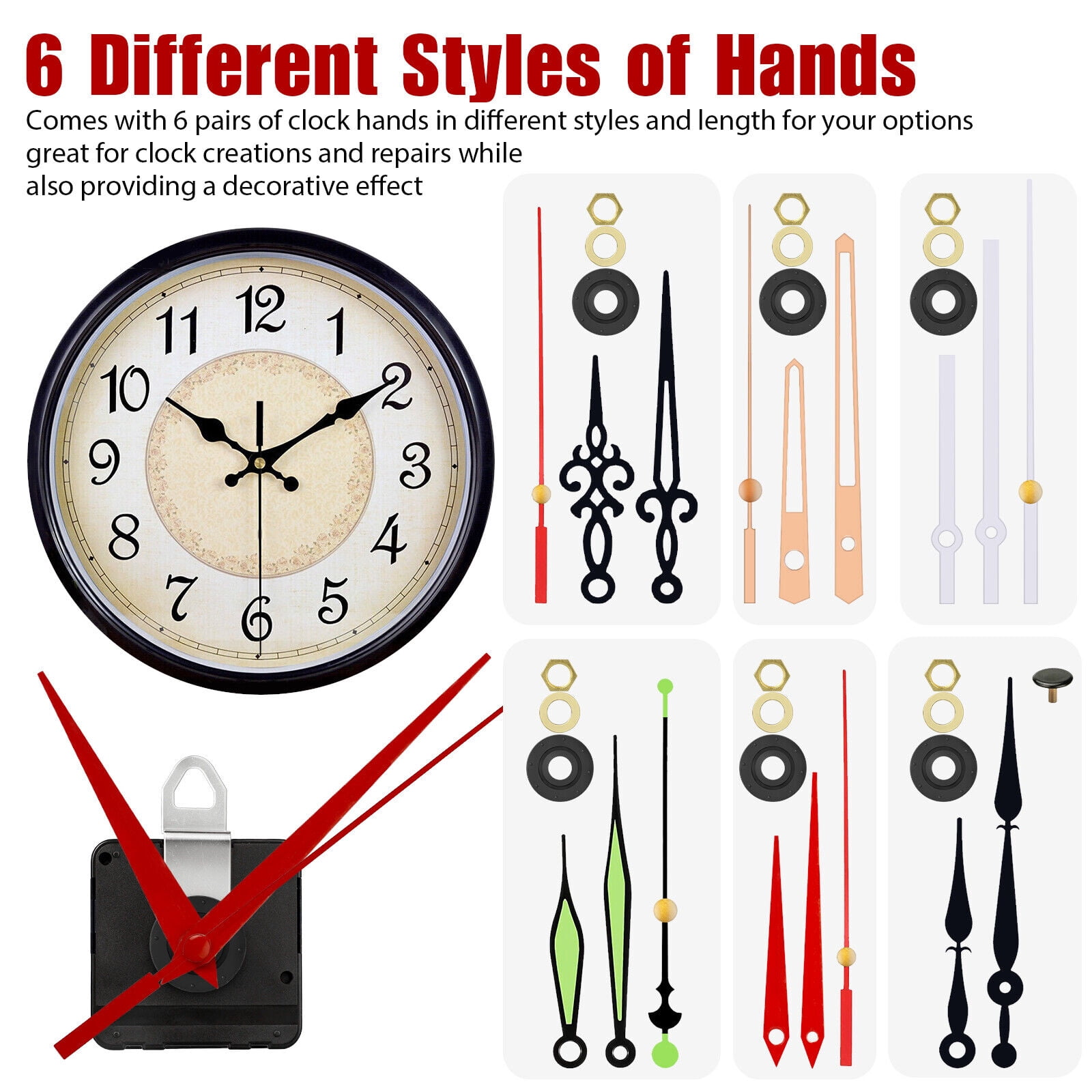 6PCS Wall Clock Quartz Movement Mechanism Replacement DIY Hands Repair Tool Kit