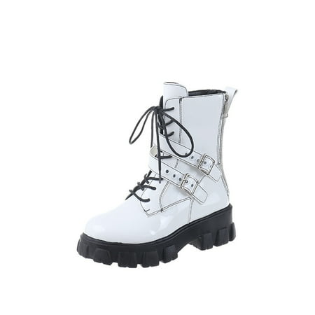 

Dyfzdhu Women Ankle Boots Autumn And Winter Fashion Solid Color Simple Comfortable Round Toe Square Heel Thick Back Zipper