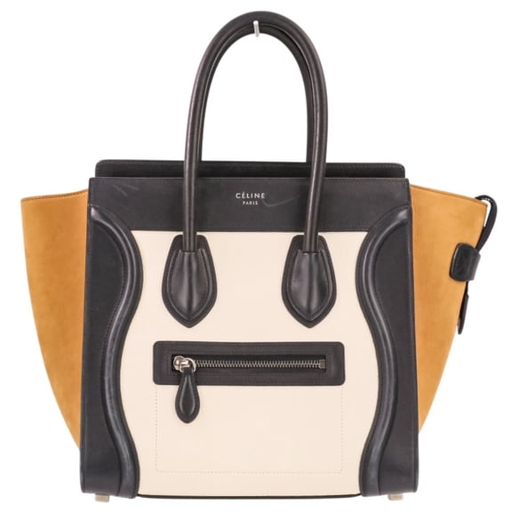 Pre-Owned CELINE Luggage Micro Shopper Tote Bag Handbag 167793AY2.01BC Black White Beige Women's