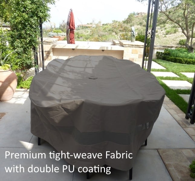 Premium Tight Weave 110''L x 65''W Oval/Rectangle Table & Chairs Set Cover Taupe 
