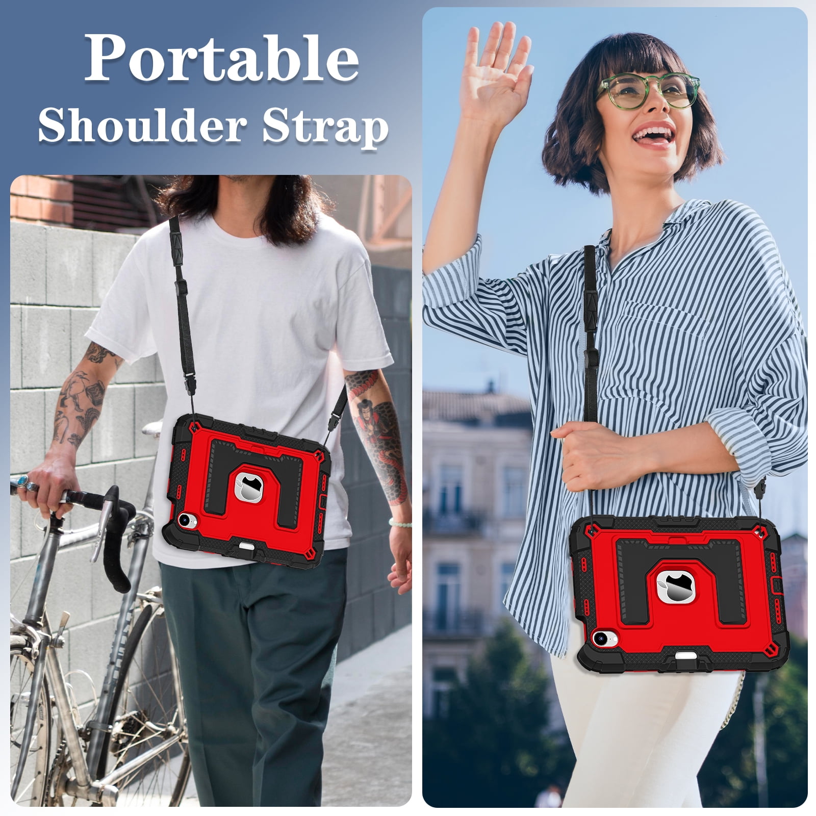 Dteck Case for iPad Mini 7 (A17 Pro) 2024 / Mini 6 2021 8.3 inch,Heavy Duty Kickstand Case with Shoulder Strap Shockproof Rugged Cover Built-in Pencil Holder for Pad Mini 7th/6th Gen 8.3",Black+Red