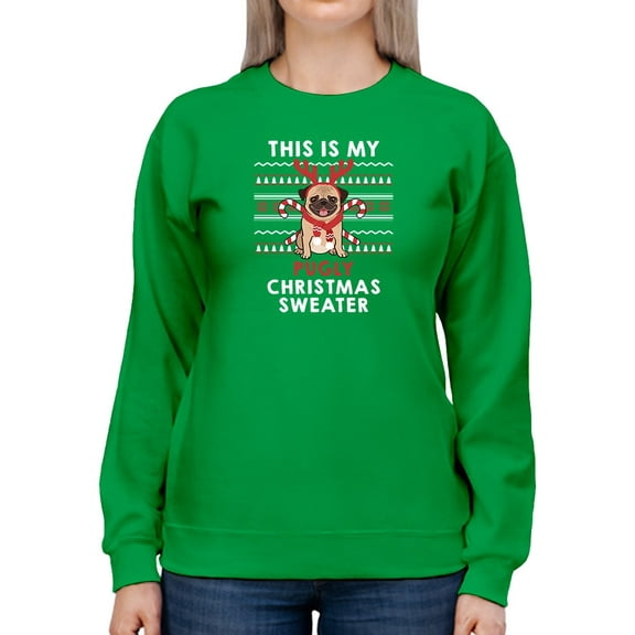 Pugly Christmas Sweater Sweatshirt Women -Smartprints Designs, Female Small