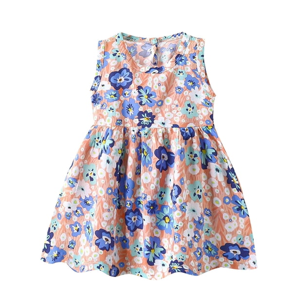 Odeerbi Niñas Verano Algodón Vestido Tanque Floral Vestido Sol Sin Mangas A-Vestido Sin Mangas de Princesa