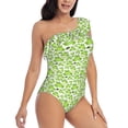 thumbnail image 3 of Salouo Cute Frogs Pattern One Shoulder Ruffled One Piece Swimsuit for Women V Neck Swimwear Tummy Control Bathing Suit-Large, 3 of 6
