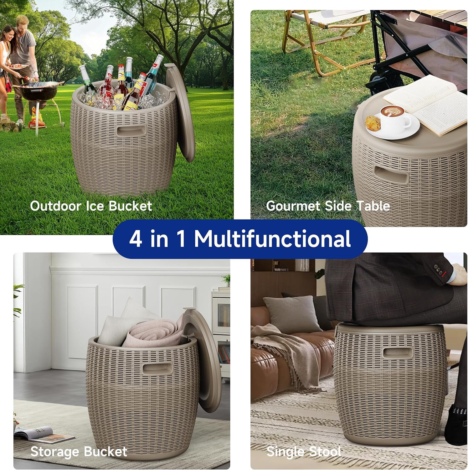 36L/9.5Gal Resin Cooler – Insulated, Weatherproof, Rattan – Easy-Drain, 110lbs, Parties/BBQs (Gray)