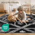 thumbnail image 4 of ODIKA 9'x12' Washable Area Rug Farmhouse Vintage Faded Center Interlocking Angular Table Desk for Master Suite, California King, Under Bed, Non-Shedding, Easy Care, 4 of 7