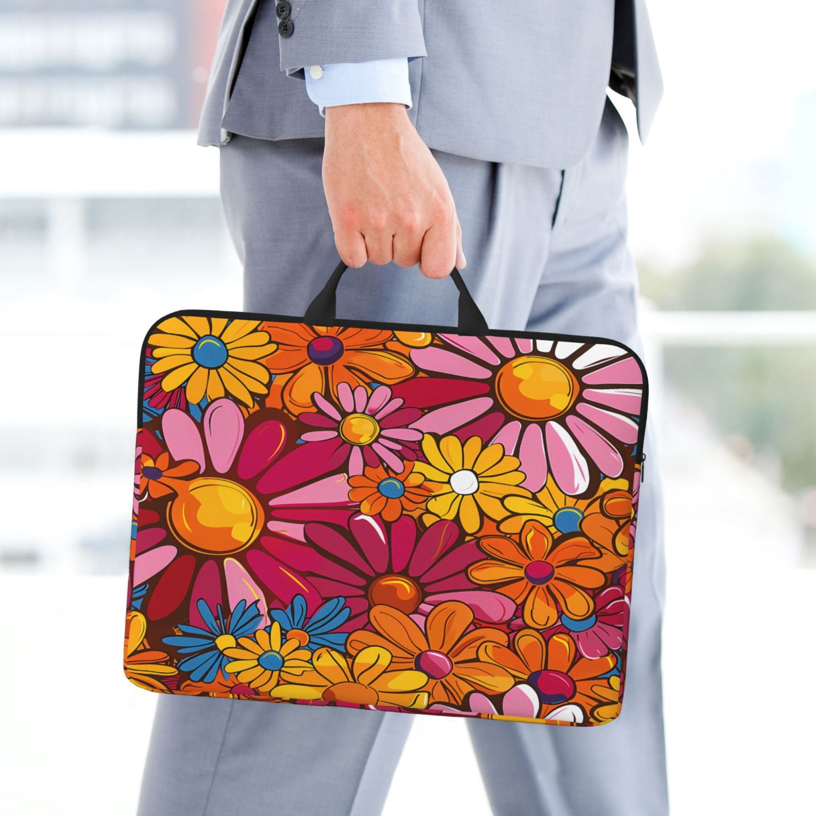 Laptop Sleeve Bag For Women Men 14inch Waterproof Durable Protective Computer Carrying Cover Handle Laptop Case Bag Colorful Floral Pattern Groovy Flowers (3)