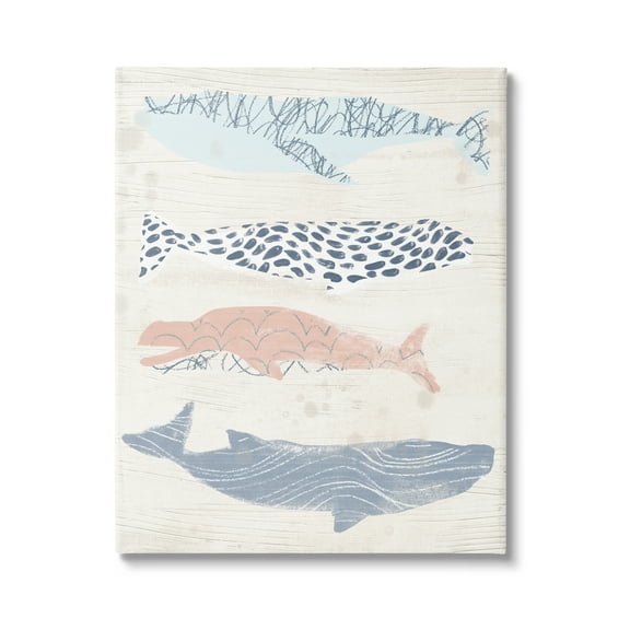 Stupell Industries Rustic Patterned Whales Animals & Insects Painting Gallery Wrapped Canvas Art Print Wall Art, 16 x 20