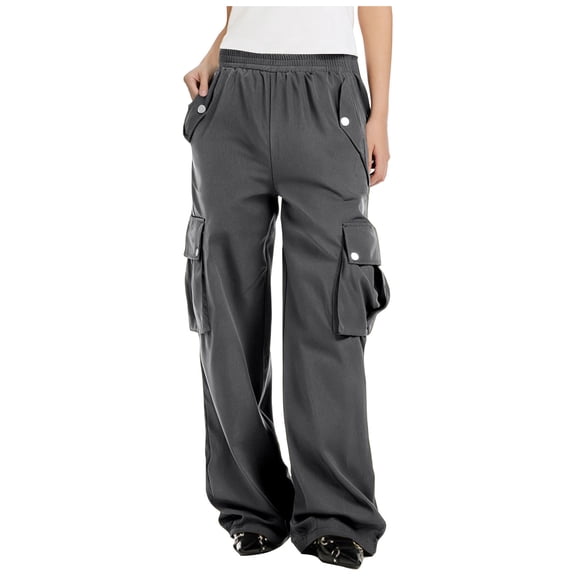 Kvture Women Elastic Waisted Hiking Pants with Pockets Water-Resistant Lightweight Baggy Pants Dark Gray S
