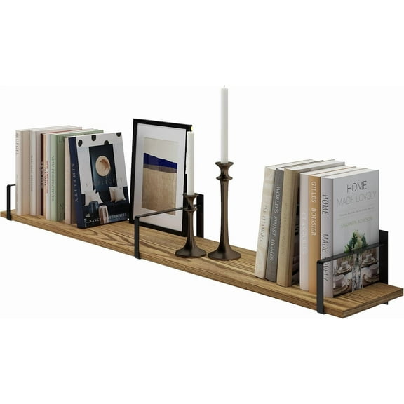 Wallniture Toledo 48 inch Floating Shelf, Wooden Wall Shelves with Heavy Duty Brackets, 1pc, Burnt Finish