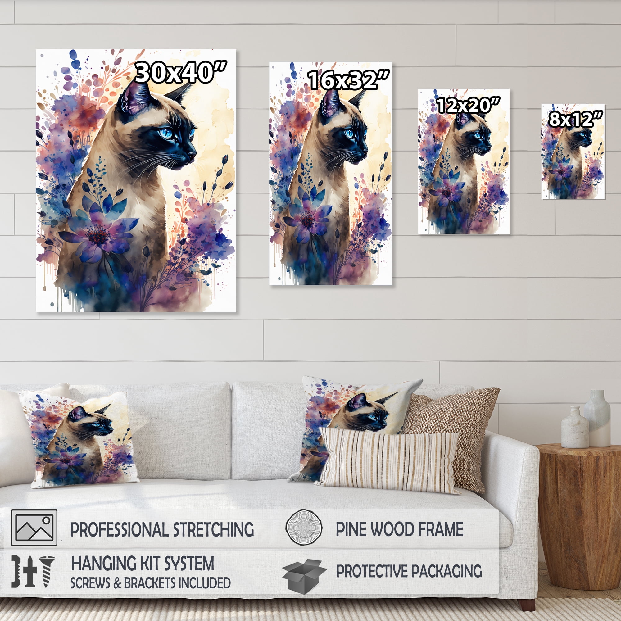 Designart Cute Siamese Floral Art I Canvas Wall Art