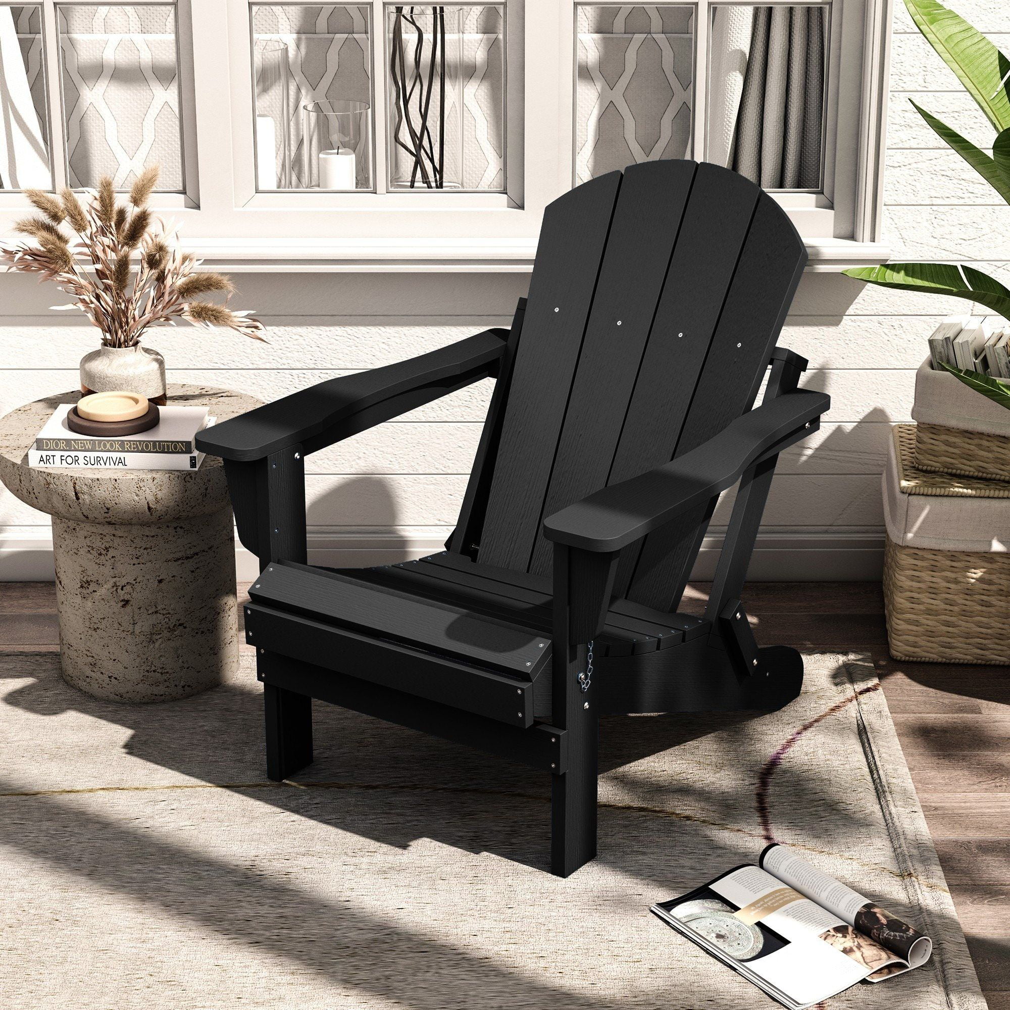 Serwall Outdoor Plastic Adirondack Chair, Black