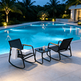 thumbnail image 3 of Lofka 3 Piece Patio Furniture Set, All Weather Teslin Outdoor Rocking Chair Set with Tempered Glass Coffee Table, Outdoor Seating Set for Backyard Balcony Porch Garden, Black, 3 of 10