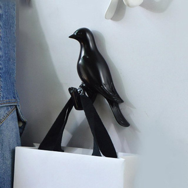 Gancho decorativo para pájaros, colgador de almacenamiento de ropa montado en la pared, fácil de instalar, decoración de pared moderna creativa para M Negro Baoblaze Gancho de pared de pájaro