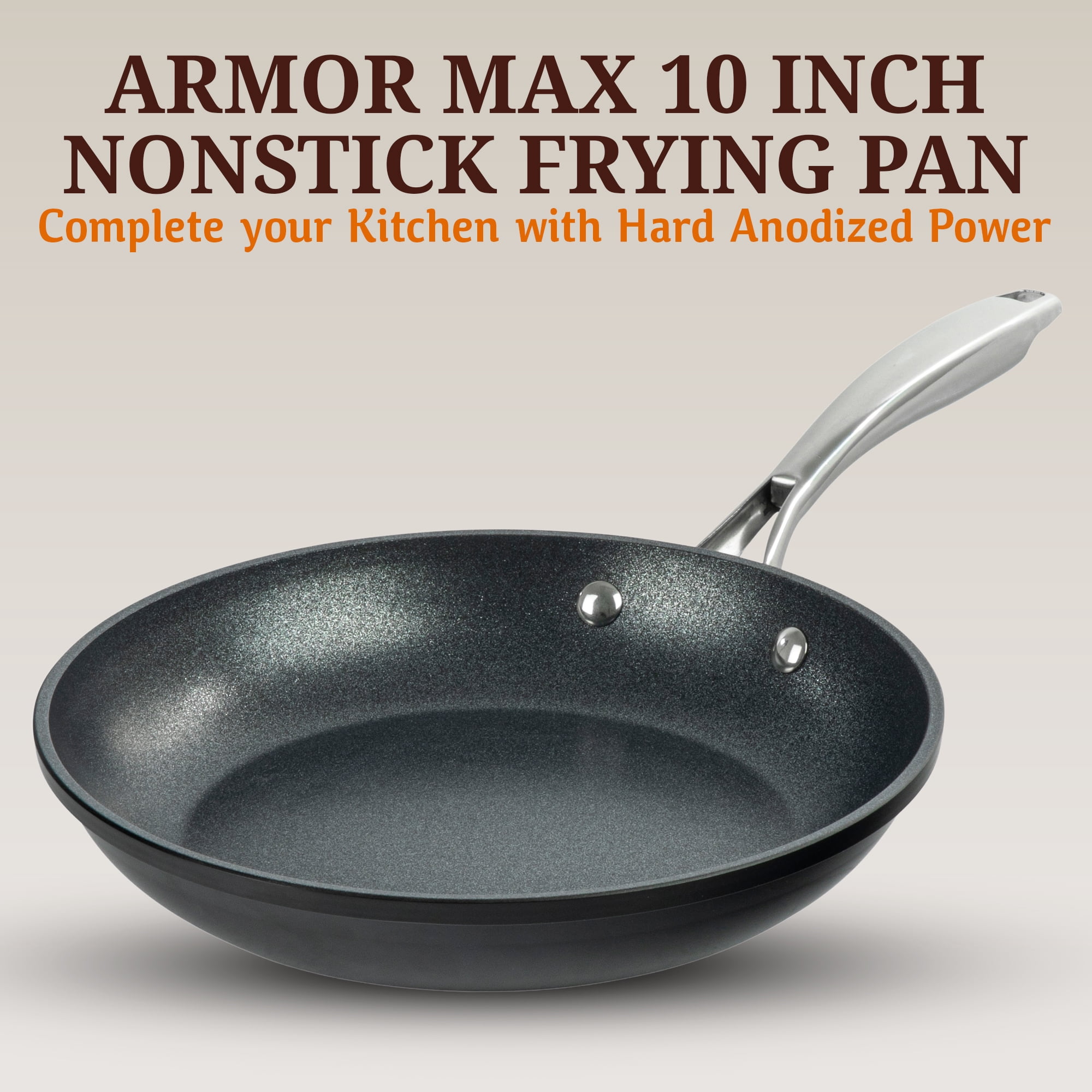 GraniteStone Armor Max 10 Inch Nonstick Frying Pan, 8x Longer Lasting Non Stick Hard Anodized Aluminum Frying Pan, Easy Clean, Oven Safe, Electric Stovetop Compatible