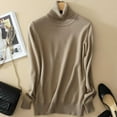 thumbnail image 2 of Women Sweater Turtleneck Knit Sweaters Long Sleeve Solid Color Basic Shirt Tops Sweaters Khaki XXXL, 2 of 3