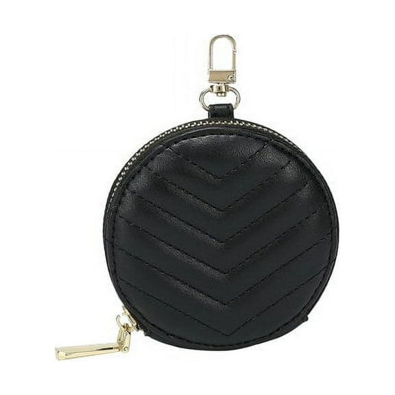 Daisy Rose Round Coin Purse Pouch Change Wallet Holder for Women with clasp - PU Vegan Leather - Black