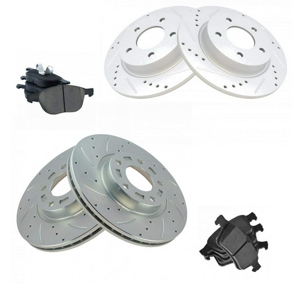 TRQ Front and Rear Performance Brake Pad & Rotor Kit Brake Pads Brake Rotors Set Ceramic Premium G-Coated Fits Select 2004-2005 Mazda 3