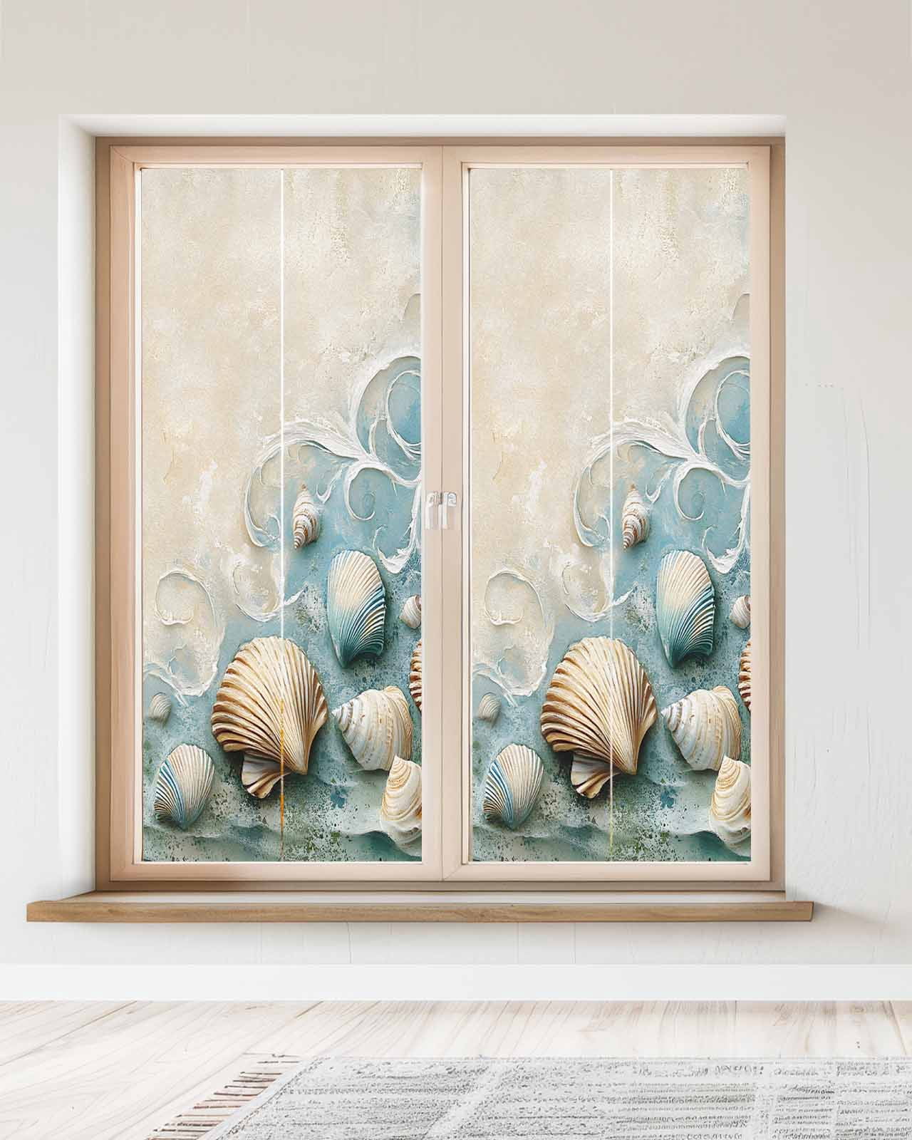 Window Privacy Film Coastal Shell Stained Glass Window Film Decorative Sun Block Window Cover Summer Beach Nautical Seaside Window Clings Static Adhesive Sticker for Bathroom 23.6"x59"