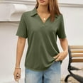 thumbnail image 5 of Women's Polo Shirts Crop Tops Collared V Neck T Shirts Boxy Short Sleeve Polo Shirts Summer Basic Tees Fashion Clothes Army Green S, 5 of 5