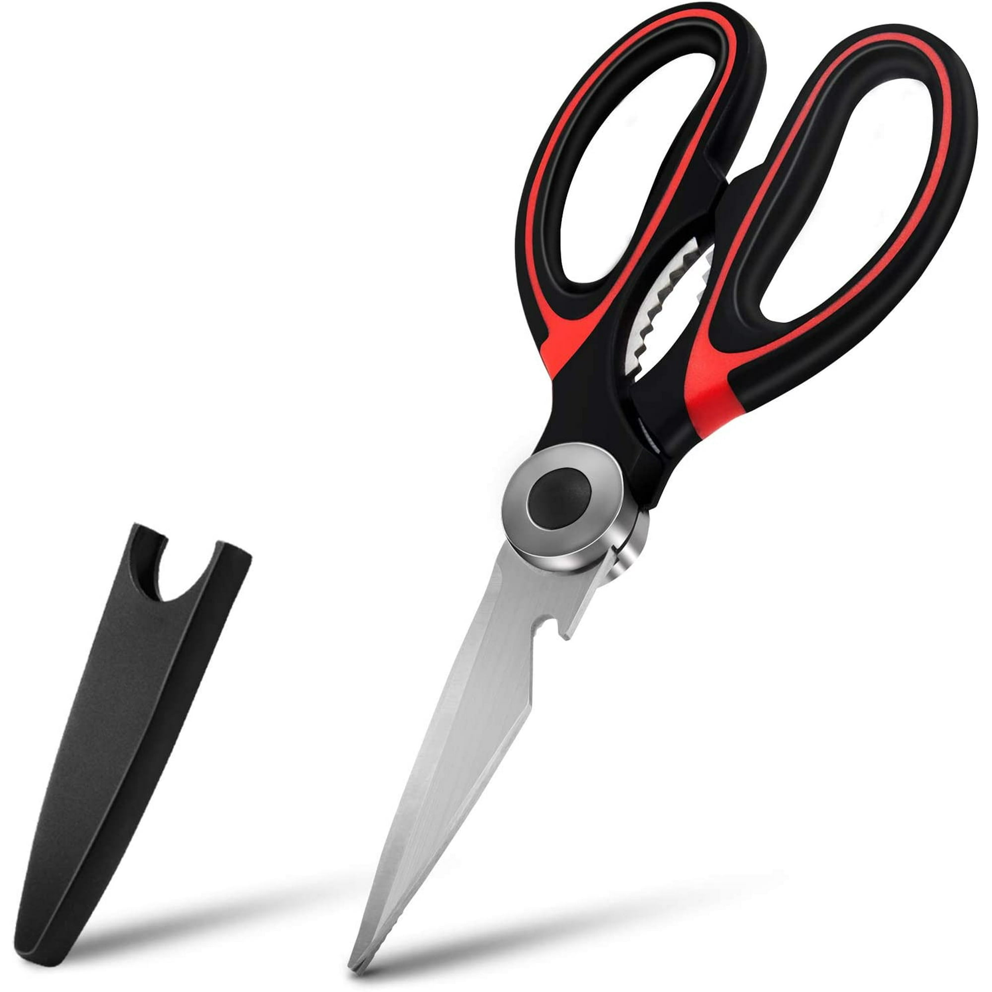 Lot De 2 Ciseaux De Cuisine IBayam – Tout Usage – Lames Acier Inoxydable – Poignées Noir Rouge Et Noir Gris