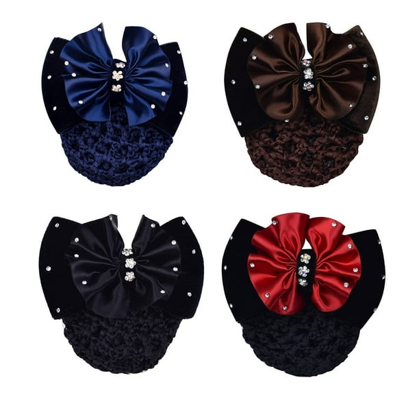 4 Uds. Pinza para el pelo para mujer con mariposa, cubierta para moño, pasadores, redecilla para el pelo, lazo de encaje, decoración para el cabello (azul + rojo + negro + marrón)