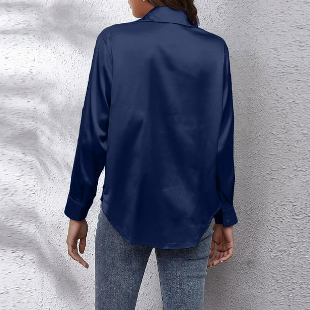 Blusa de seda satinada con botones para mujer Camisa de trabajo