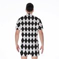thumbnail image 2 of Black And White Argyle Pattern Short Sleeve Men'S Rompers, Checkered Caro Plaid Tartan Casual Summer Jumpsuits Outfit, 2 of 4