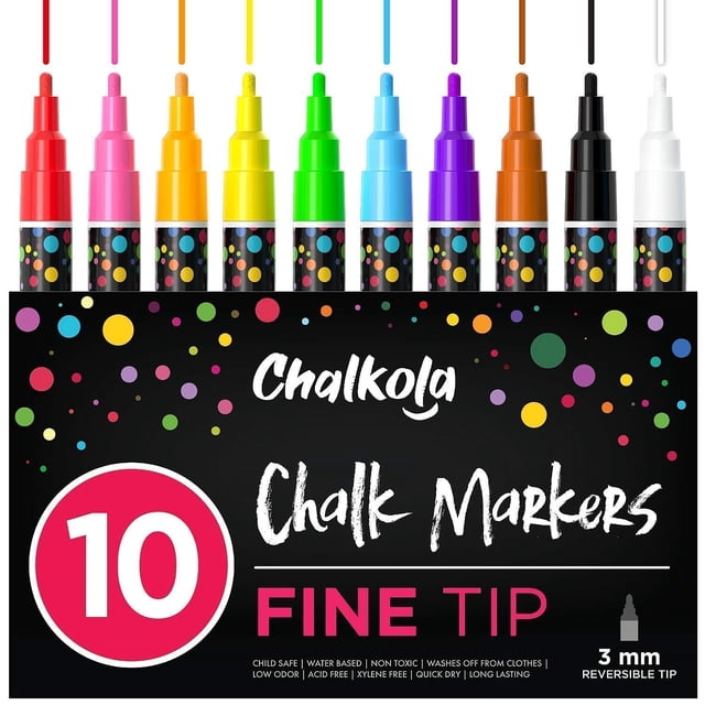 Marcadores de tiza líquida Chalkola 10, punta fina, 3 mm (paquete de 10)