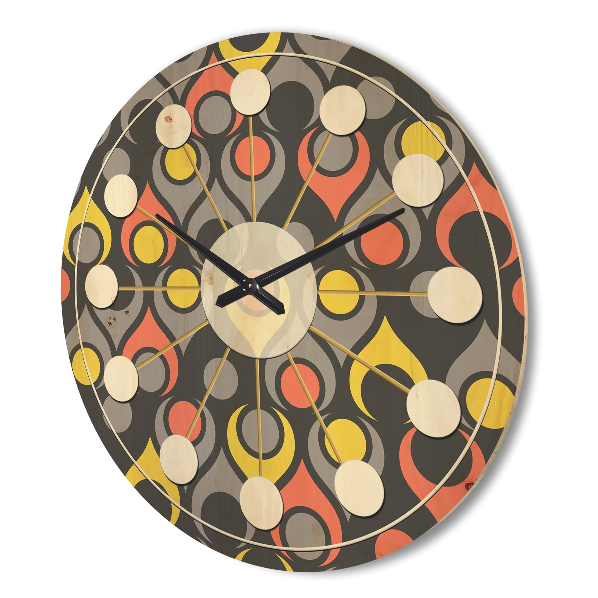 Designart 'Abstract Retro Drops I' Mid-Century Modern Wood Wall Clock