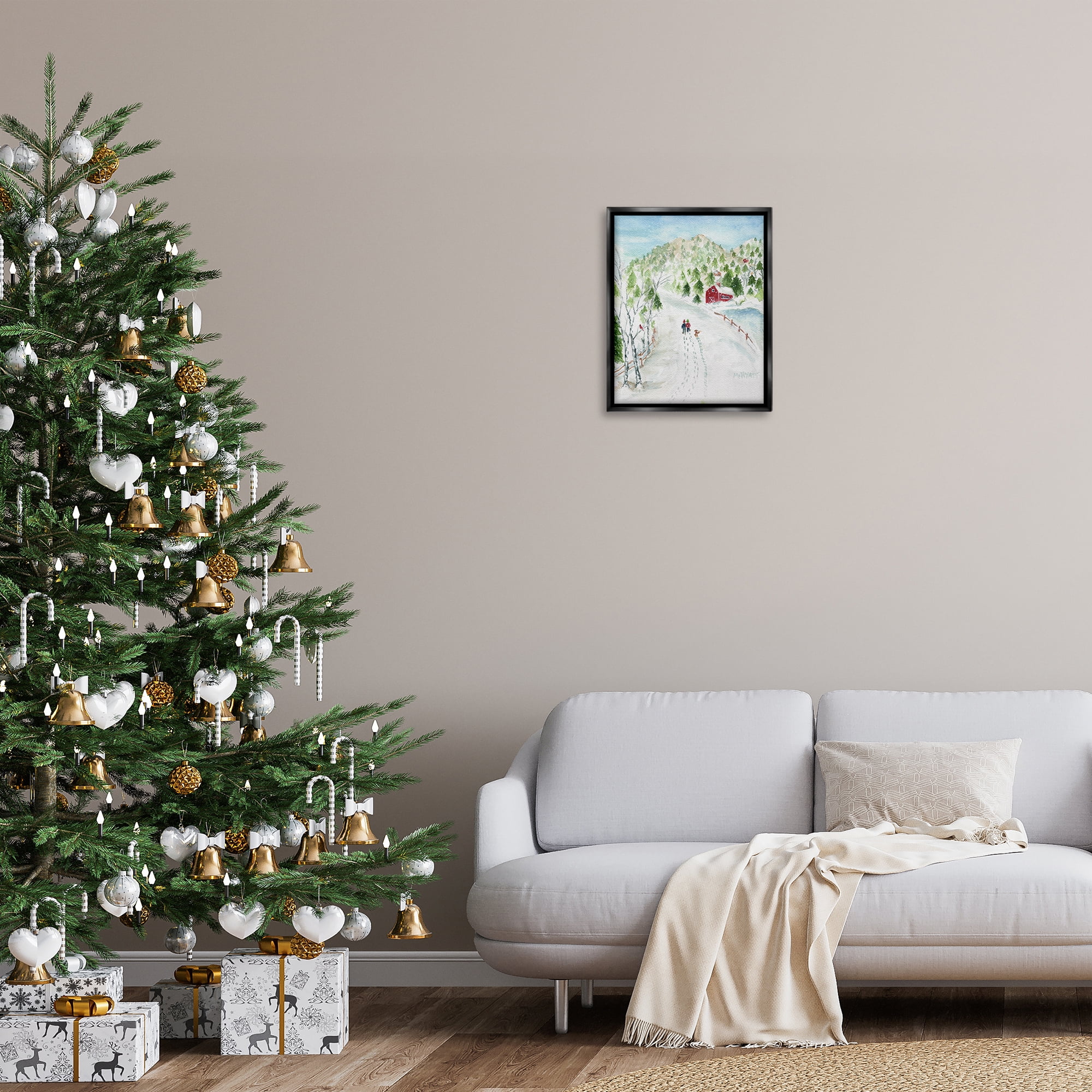 Stupell Industries Steps in Country Snow Holiday Painting Black Floater Framed Art Print Wall Art, 17 x 21
