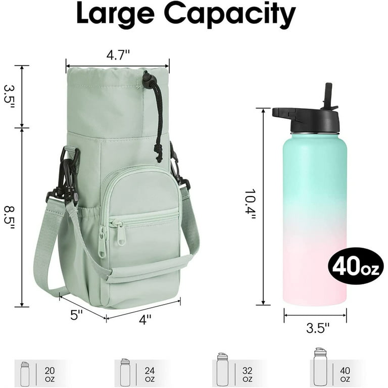 NOGIS Water Bottle Holder with Strap 32oz 40oz Insulated Water Bottle  Carrier Sling Bag with Phone Pocket Water Bottle Sleeve for Walking Hiking,  Green 