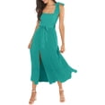 thumbnail image 2 of Women's Elegant Bridesmaid Dresses Square Neck Ruffle Split Midi Formal Dress for Wedding Guest Cocktail Party, 2 of 5